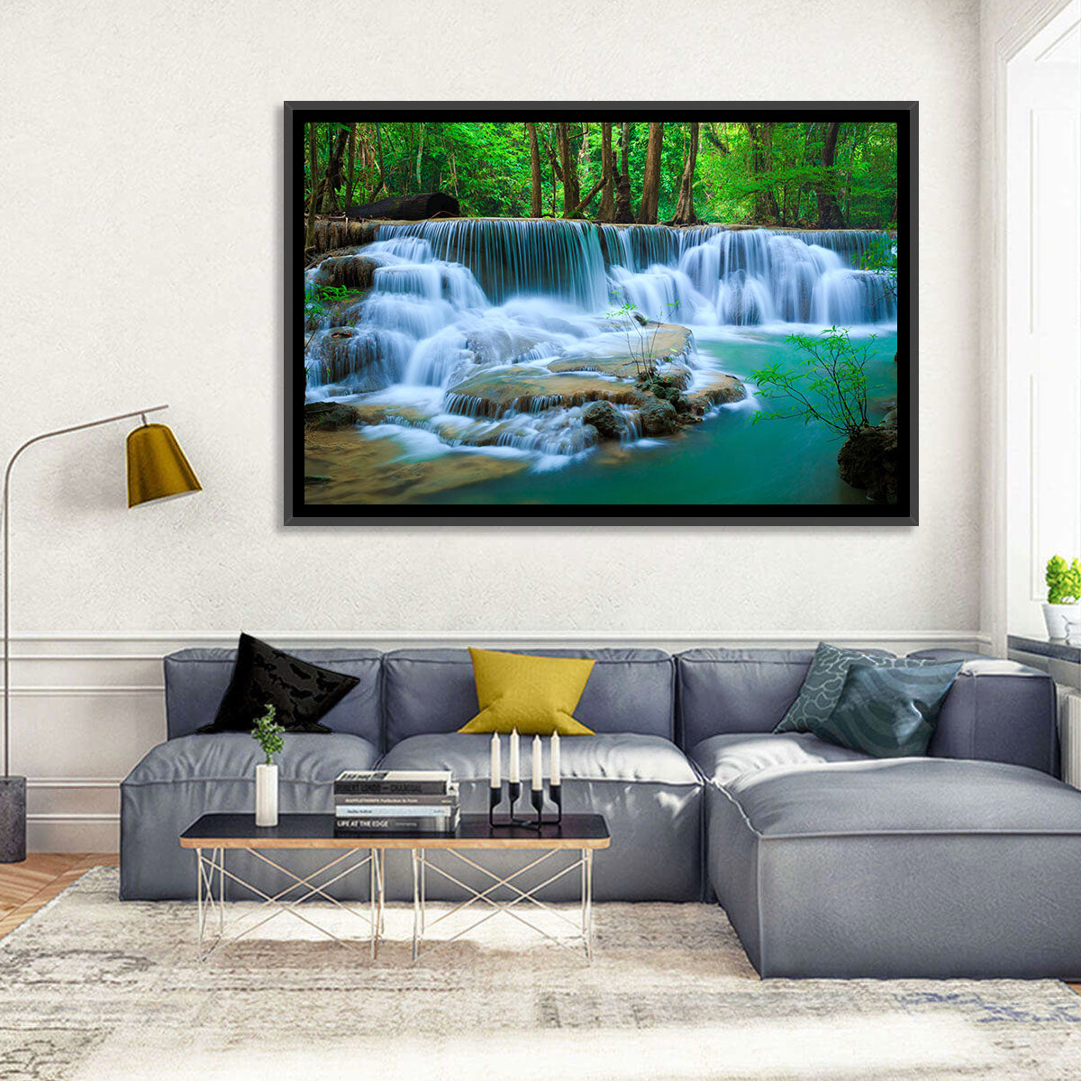 Huay Ma Khamin Erawan Waterfall Wall Art in a room, landscape