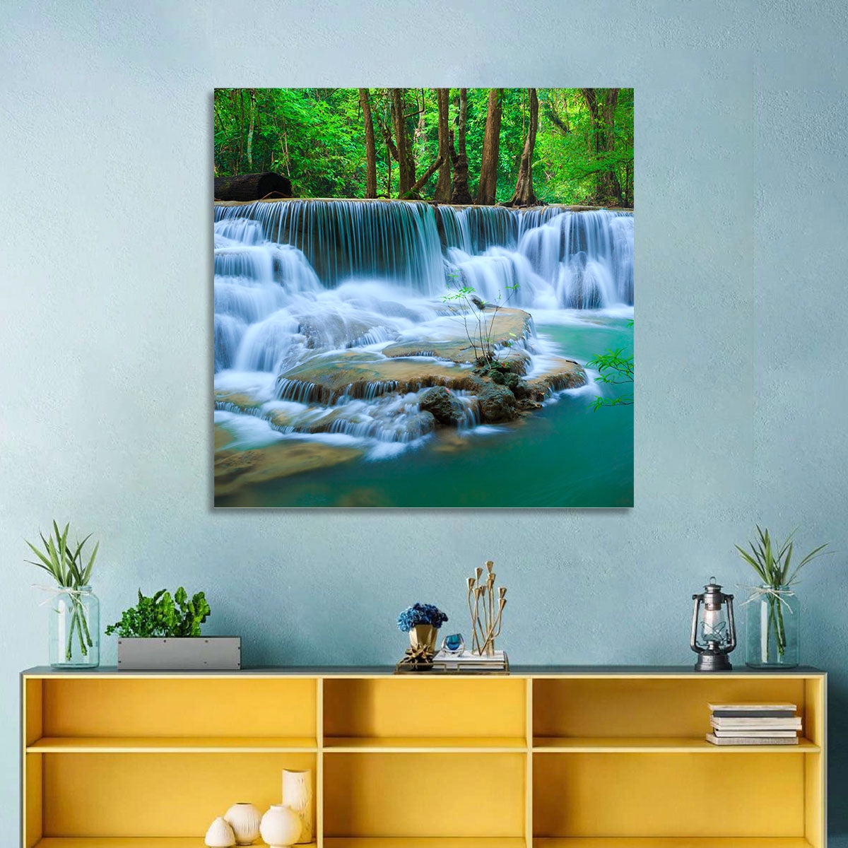 Huay Ma Khamin Erawan Waterfall Wall Art in a room, landscape