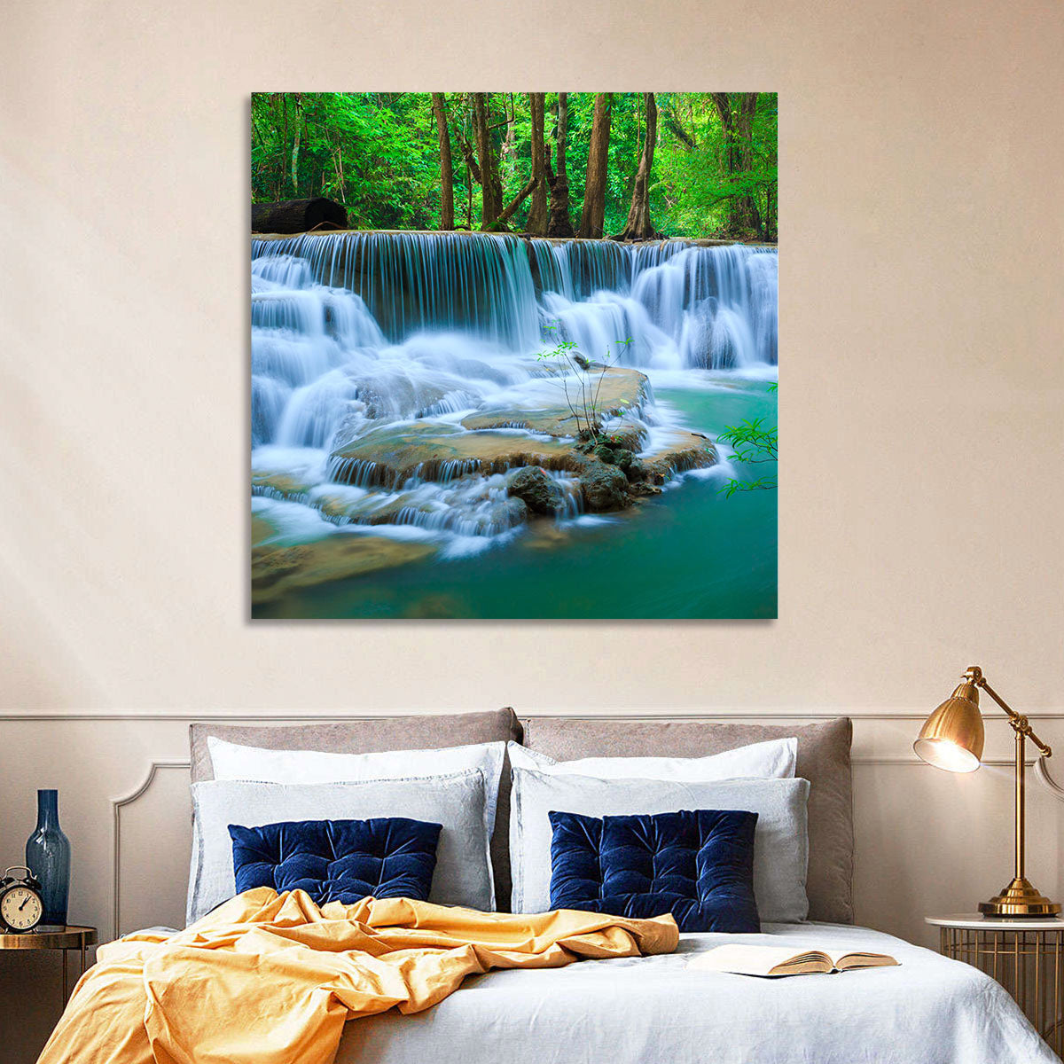 Huay Ma Khamin Erawan Waterfall Wall Art in a room, landscape