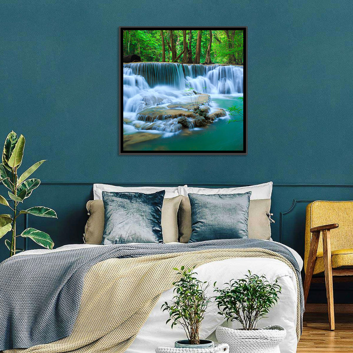 Huay Ma Khamin Erawan Waterfall Wall Art in a room, landscape
