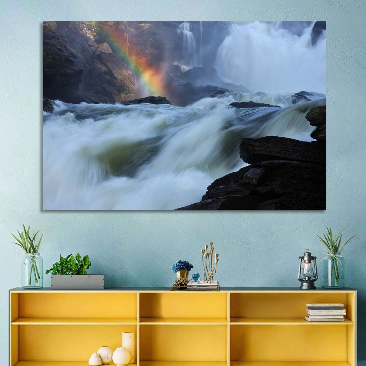Rainbow Over Rushing River Wall Art