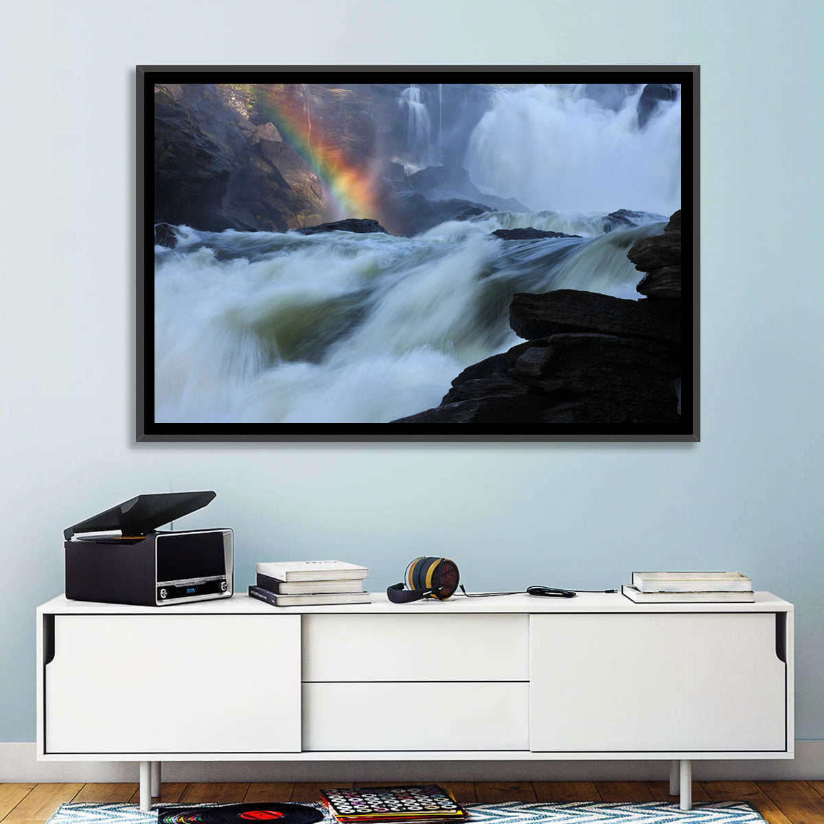 Rainbow Over Rushing River Wall Art