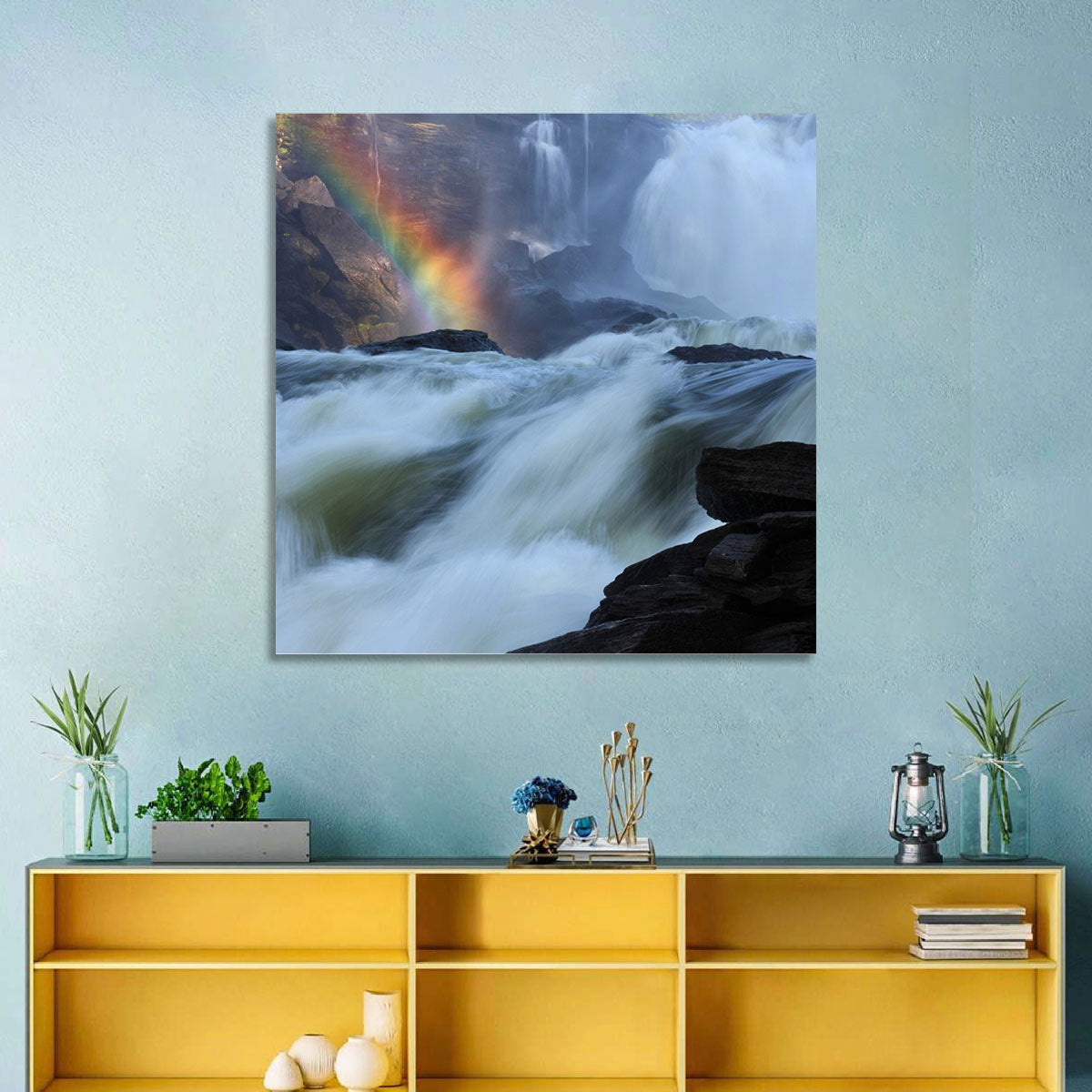 Rainbow Over Rushing River Wall Art