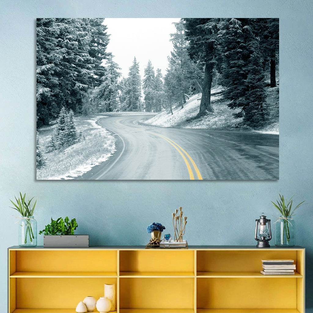 Winding Snowy Highway Wall Art