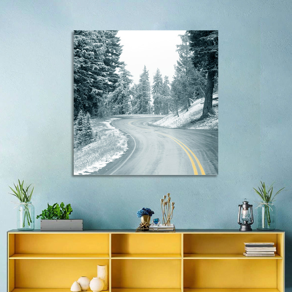 Winding Snowy Highway Wall Art