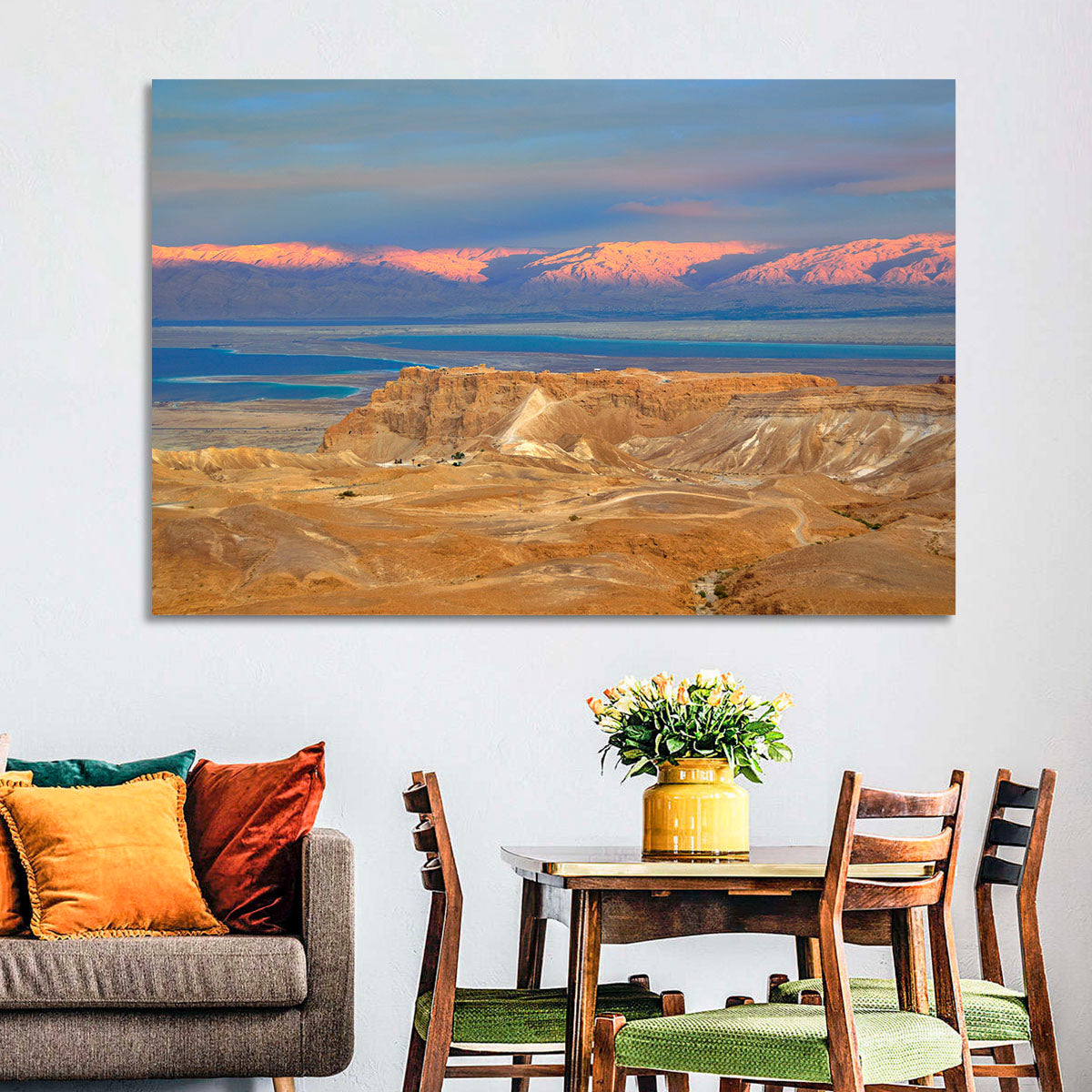 Masada Over the Dead Sea Wall Art in a room, landscape