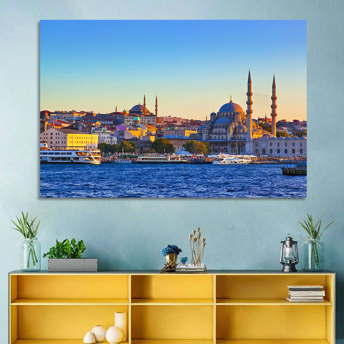 Istanbul Sunrise at Yeni Cami Wall Art in a room, landscape
