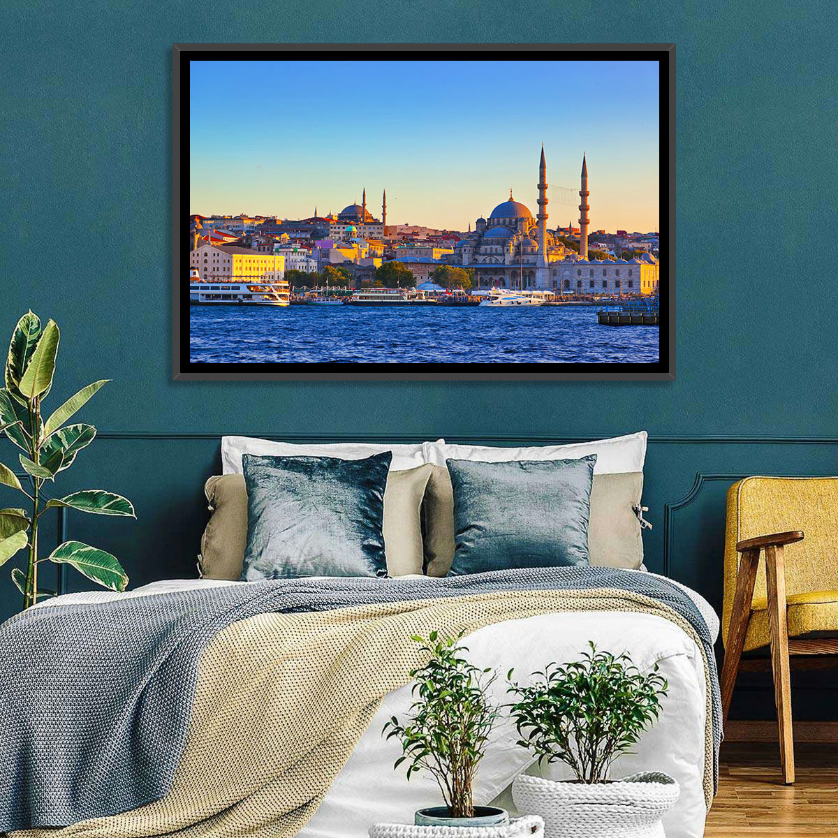 Istanbul Sunrise at Yeni Cami Wall Art in a room, landscape