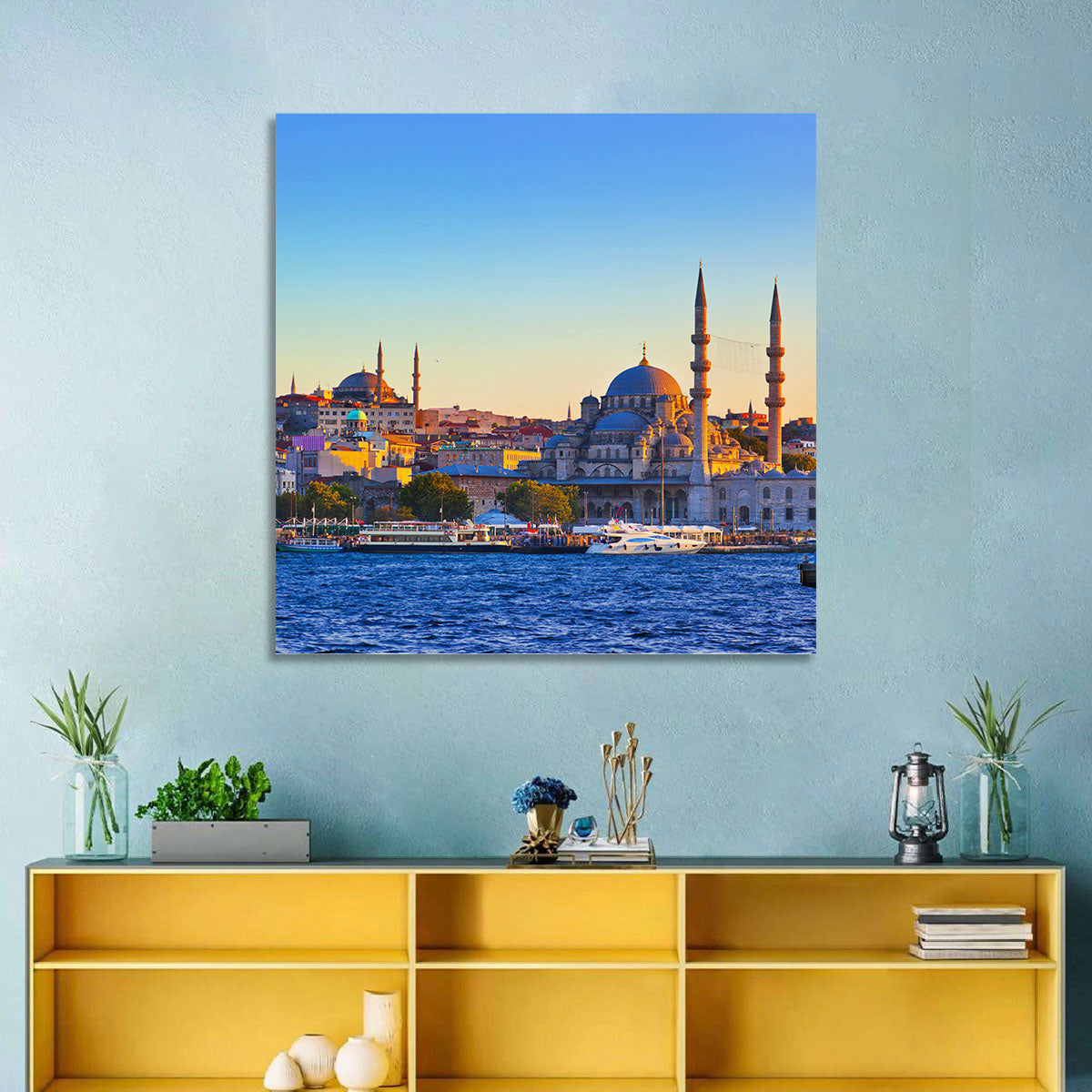 Istanbul Sunrise at Yeni Cami Wall Art in a room, landscape
