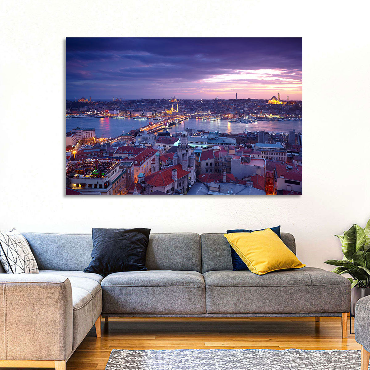 Istanbul Twilight Skyline Wall Art in a room, landscape