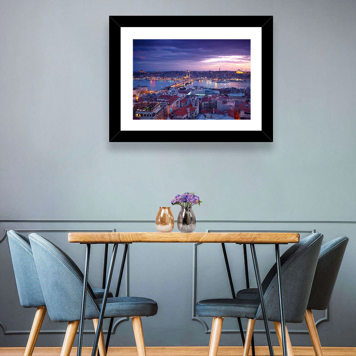 Istanbul Twilight Skyline Wall Art in a room, landscape