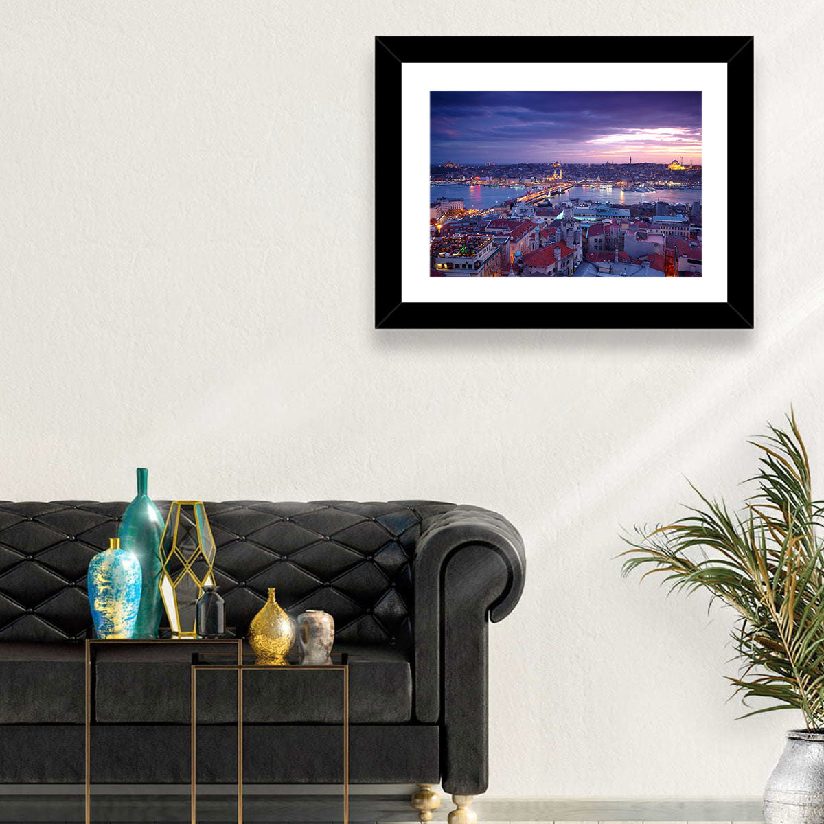 Istanbul Twilight Skyline Wall Art in a room, landscape