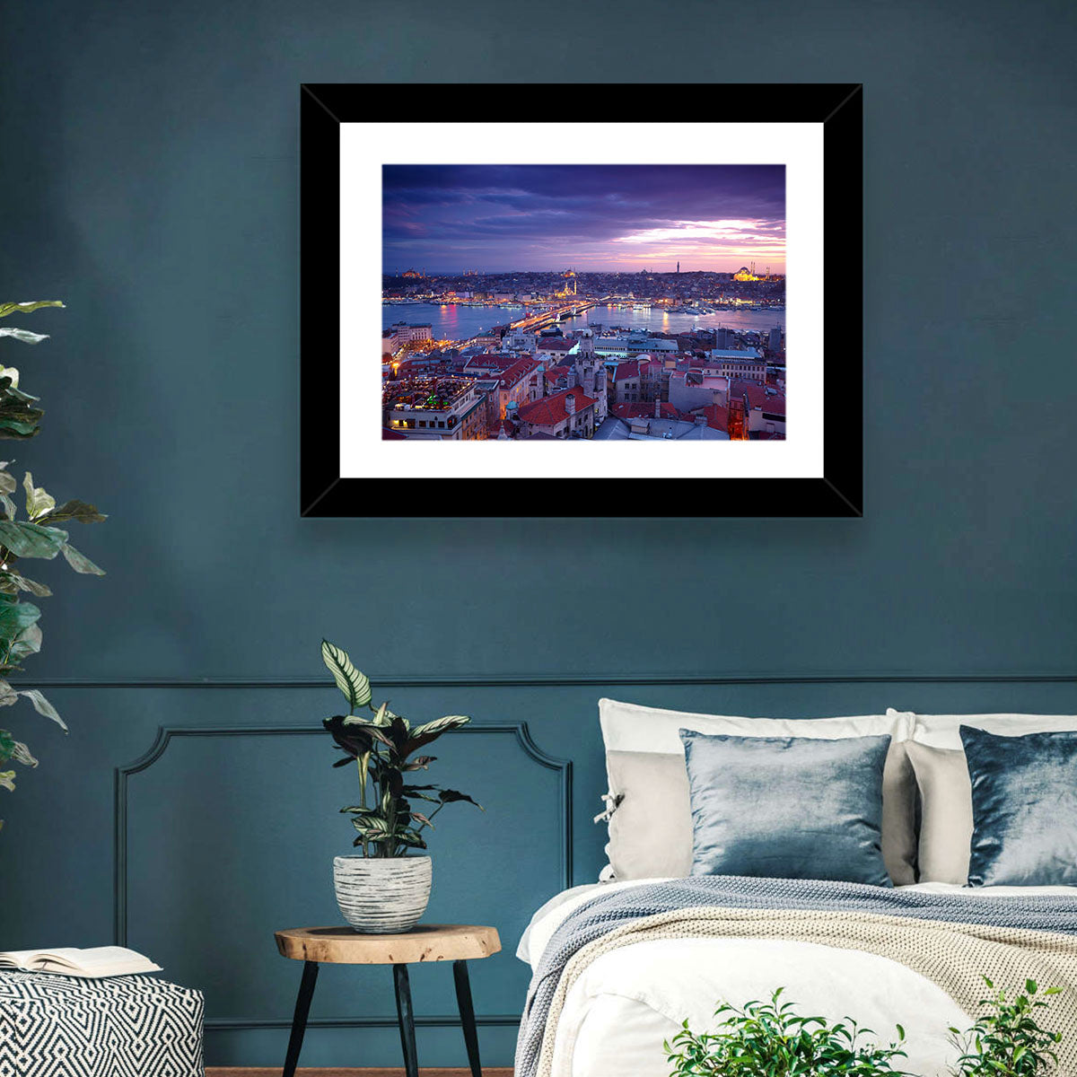 Istanbul Twilight Skyline Wall Art in a room, landscape