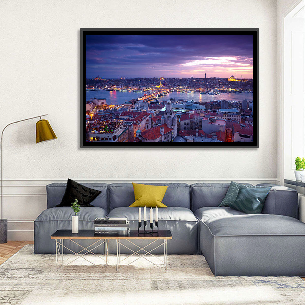 Istanbul Twilight Skyline Wall Art in a room, landscape