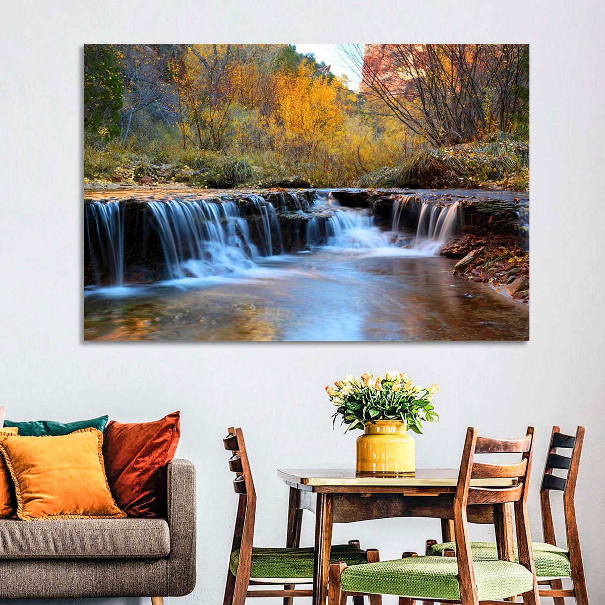 Autumn Stream at Zion Canyon Wall Art in a room, landscape