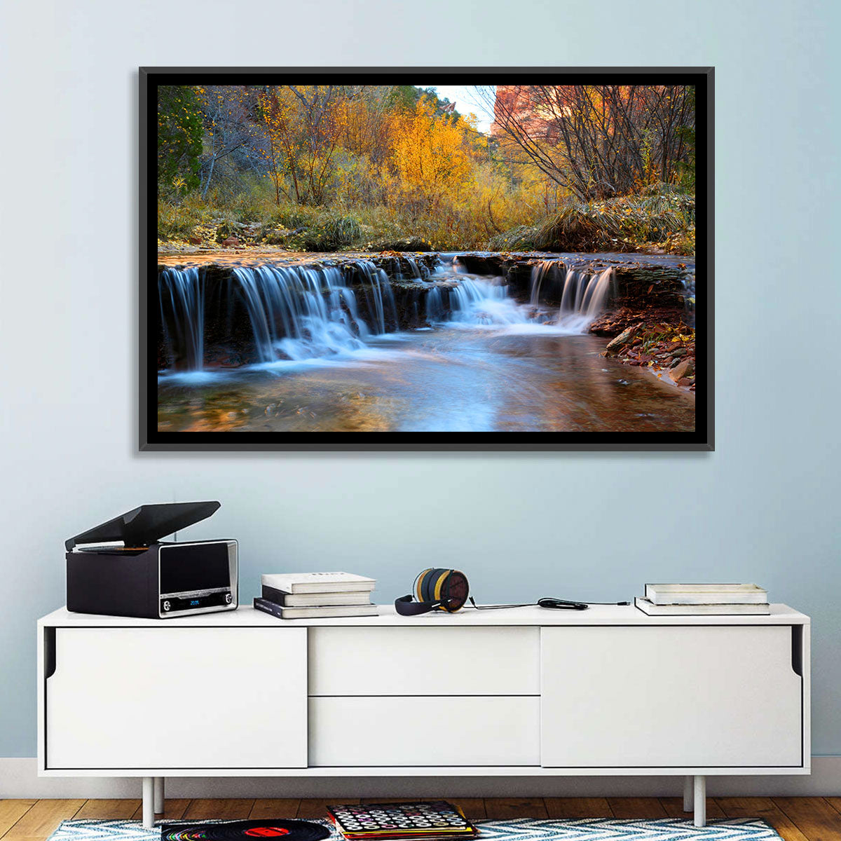 Autumn Stream at Zion Canyon Wall Art in a room, landscape