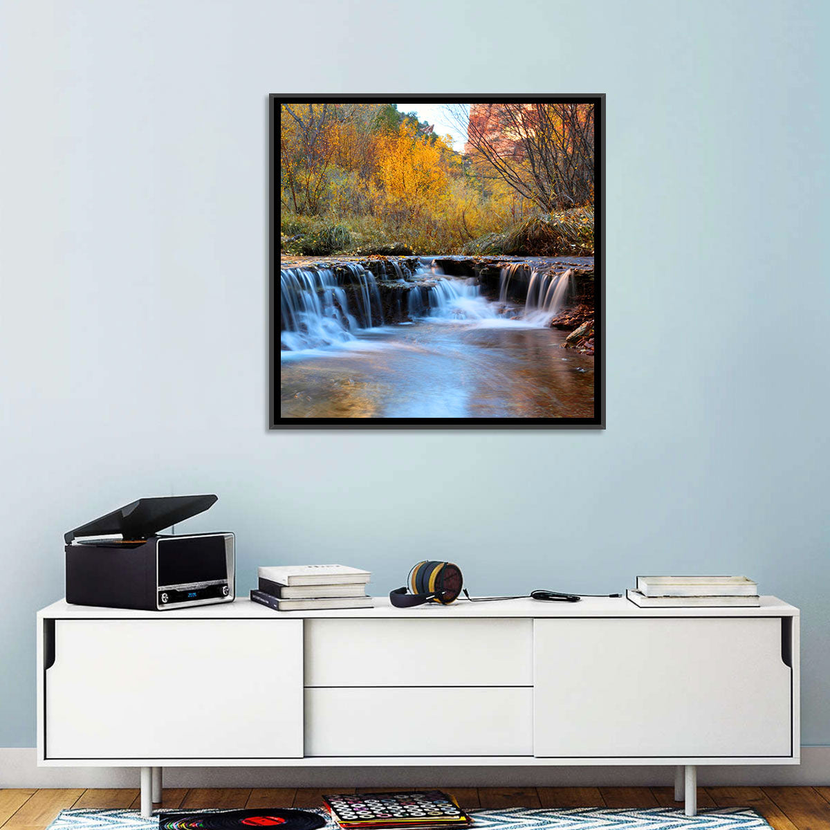 Autumn Stream at Zion Canyon Wall Art in a room, landscape