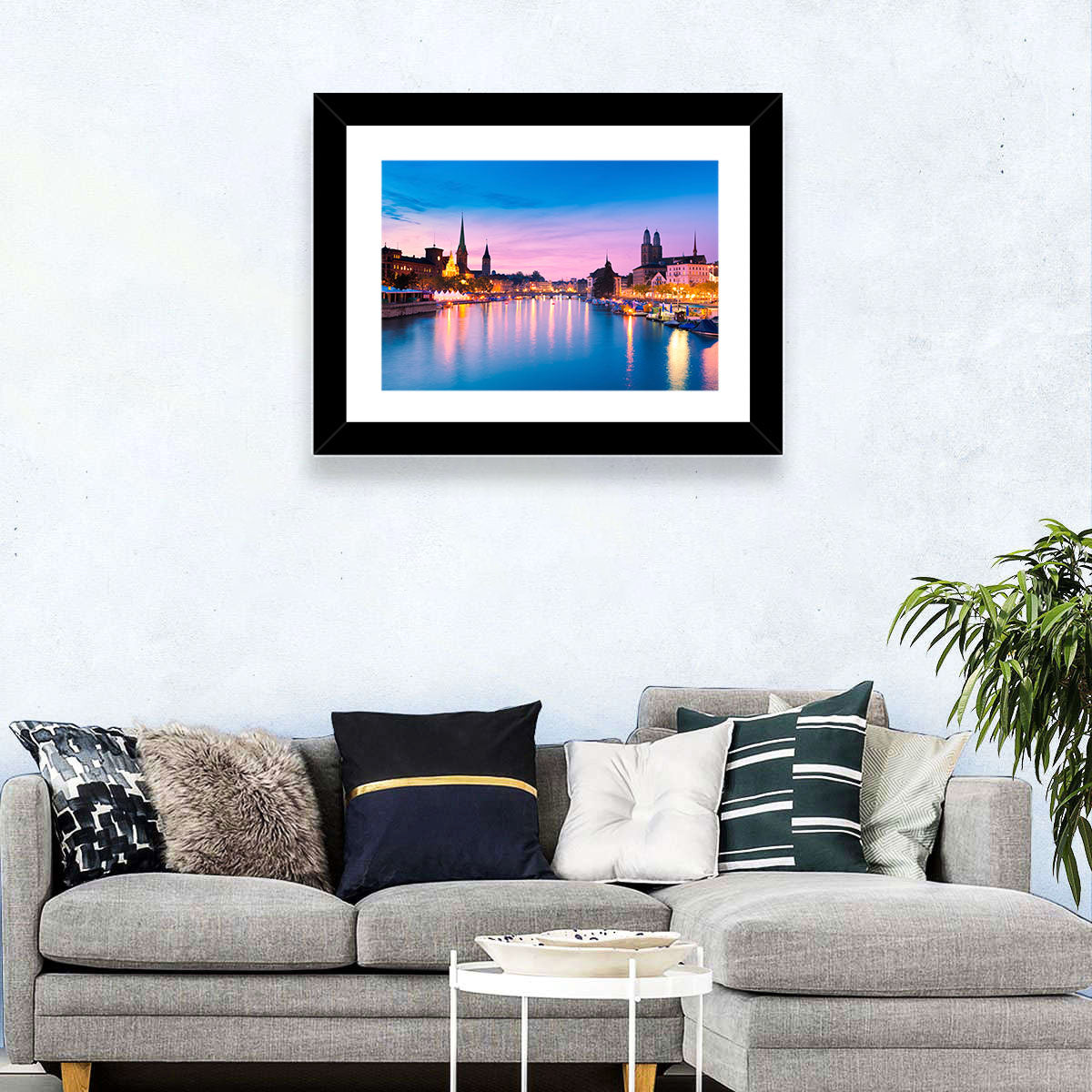 Zurich Blue Hour Over the Limmat Wall Art in a room, landscape
