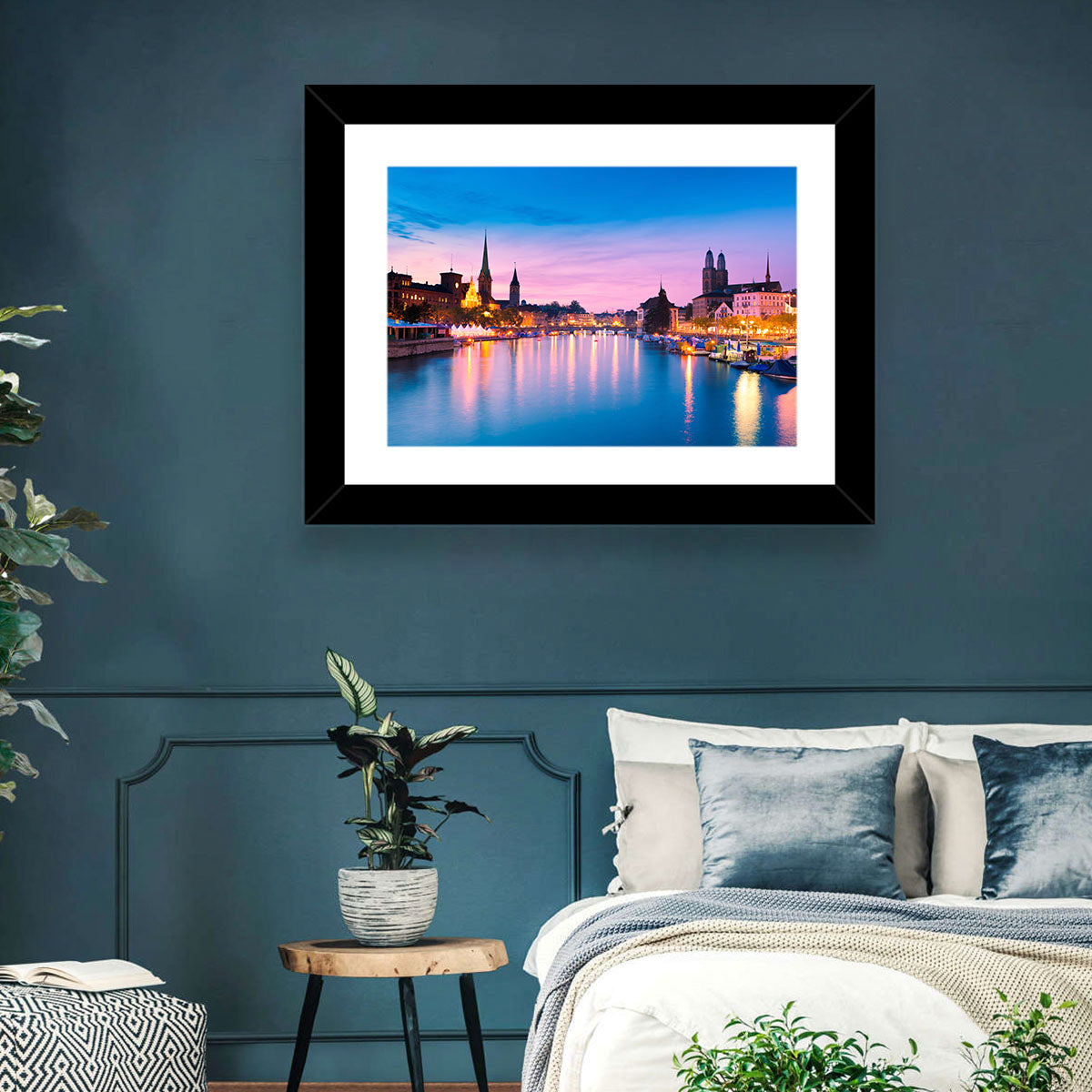 Zurich Blue Hour Over the Limmat Wall Art in a room, landscape