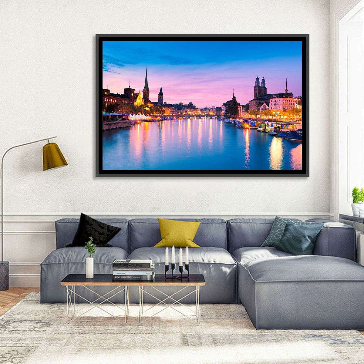Zurich Blue Hour Over the Limmat Wall Art in a room, landscape