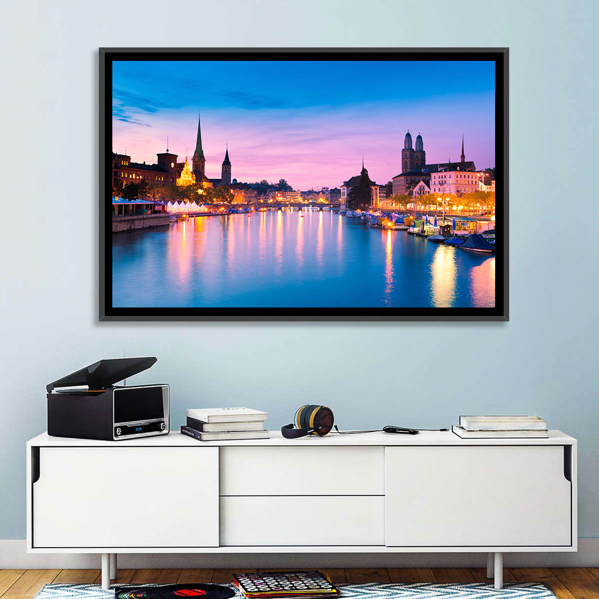 Zurich Blue Hour Over the Limmat Wall Art in a room, landscape