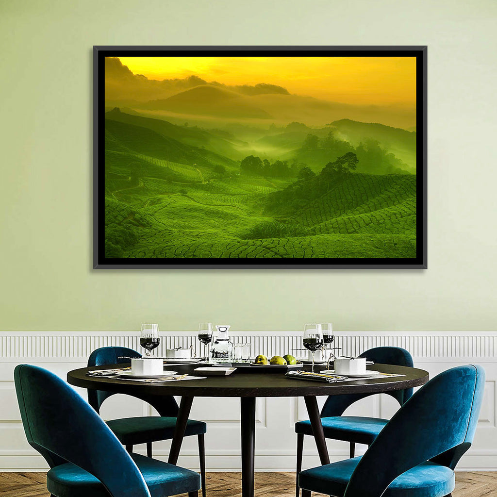 Sunlit Tea Plantation Hills Wall Art