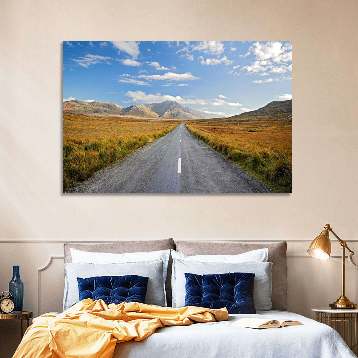 Autumn Mountain Road Wall Art in a room, landscape