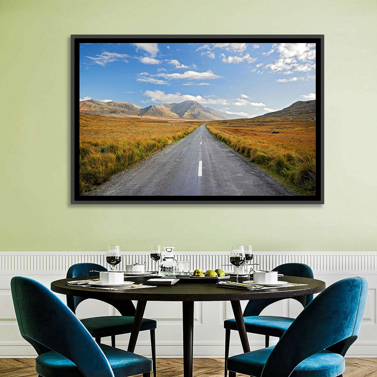 Autumn Mountain Road Wall Art in a room, landscape