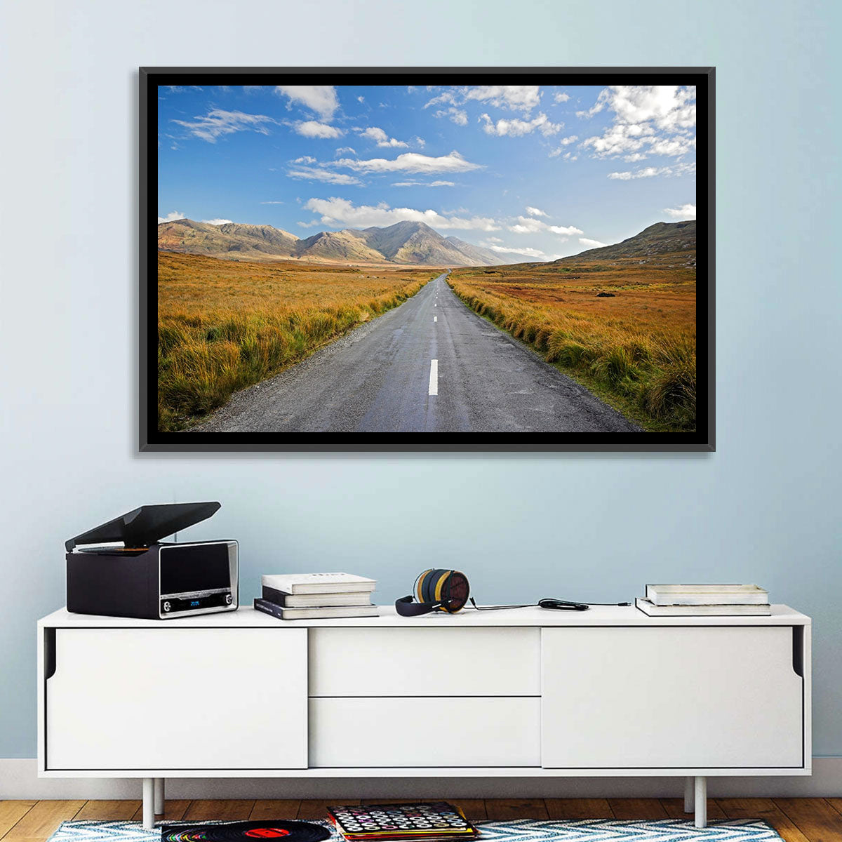Autumn Mountain Road Wall Art in a room, landscape