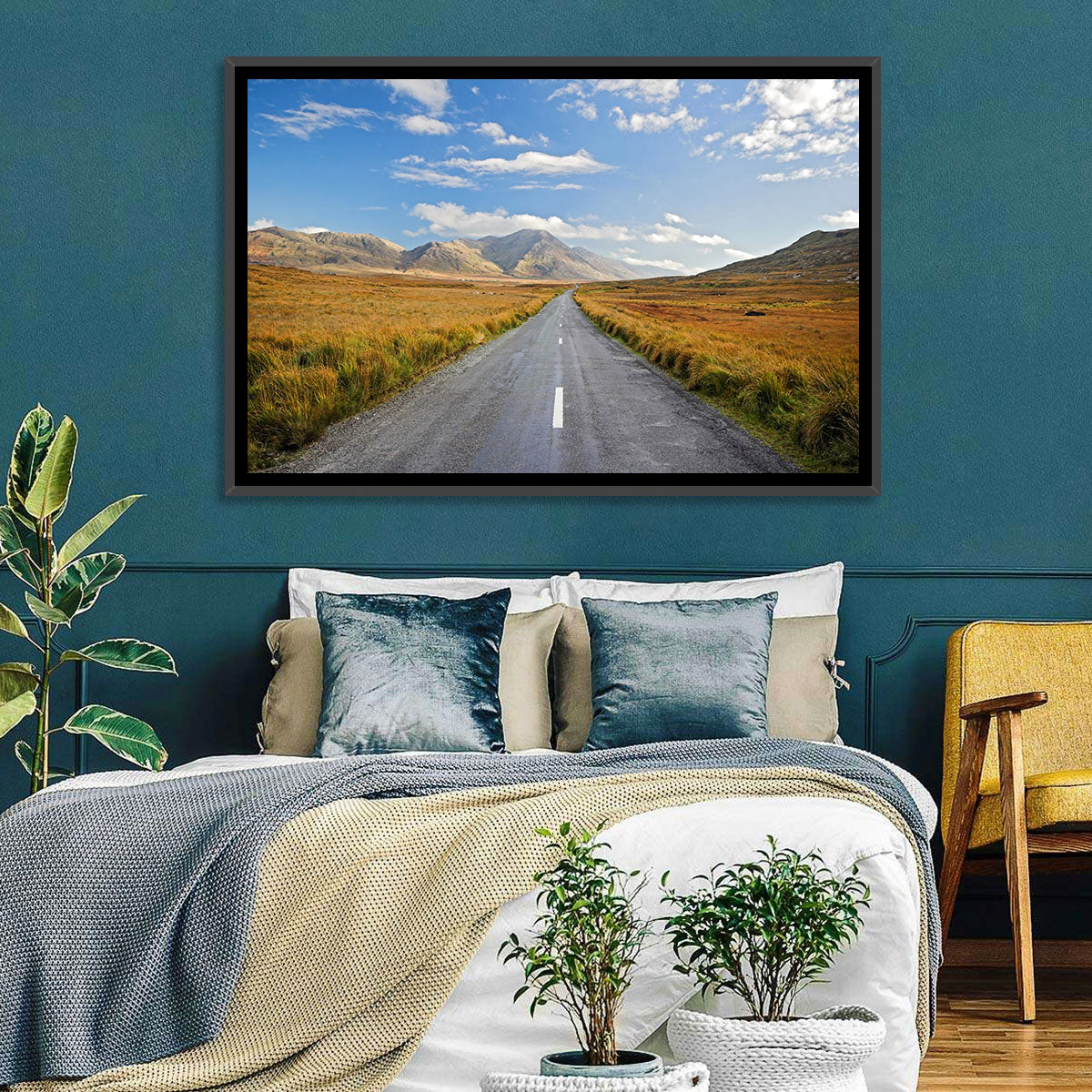 Autumn Mountain Road Wall Art in a room, landscape