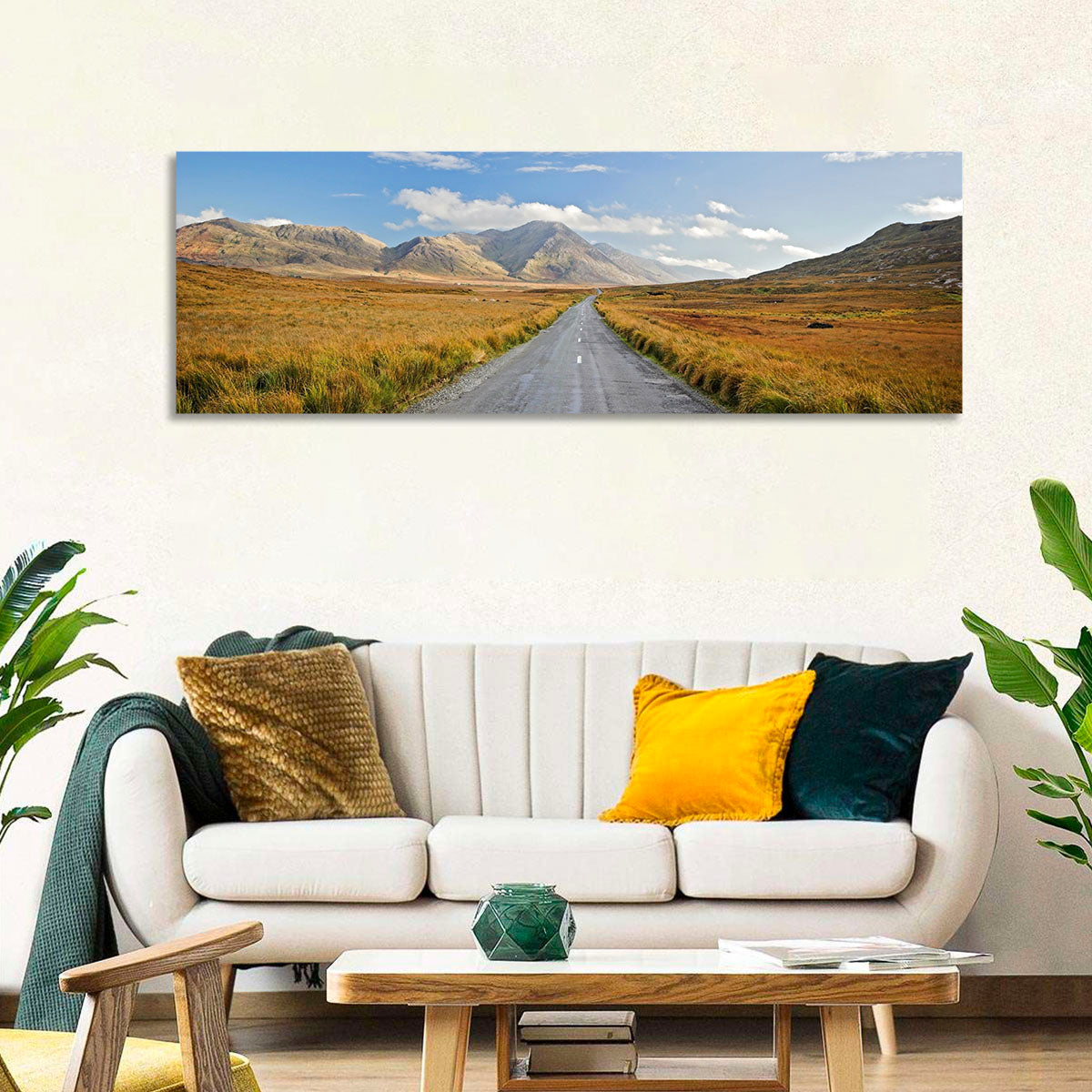 Autumn Mountain Road Wall Art in a room, landscape