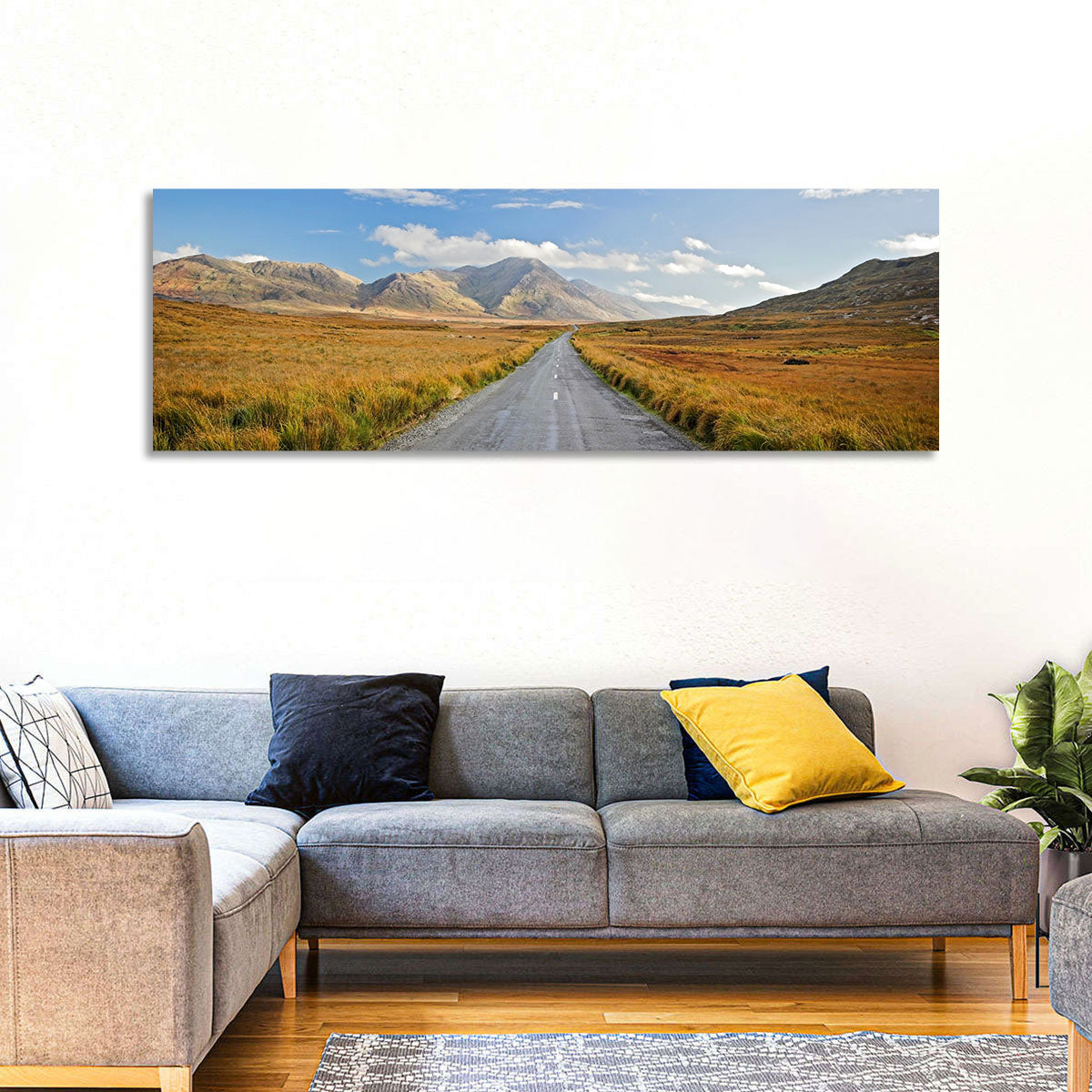 Autumn Mountain Road Wall Art in a room, landscape