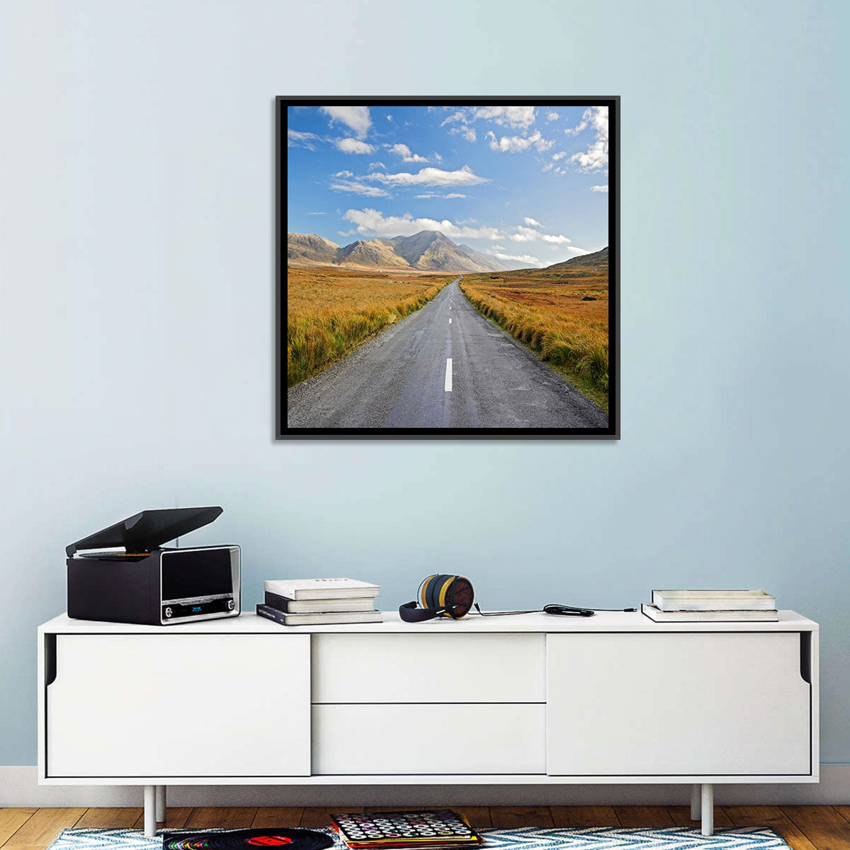 Autumn Mountain Road Wall Art in a room, landscape