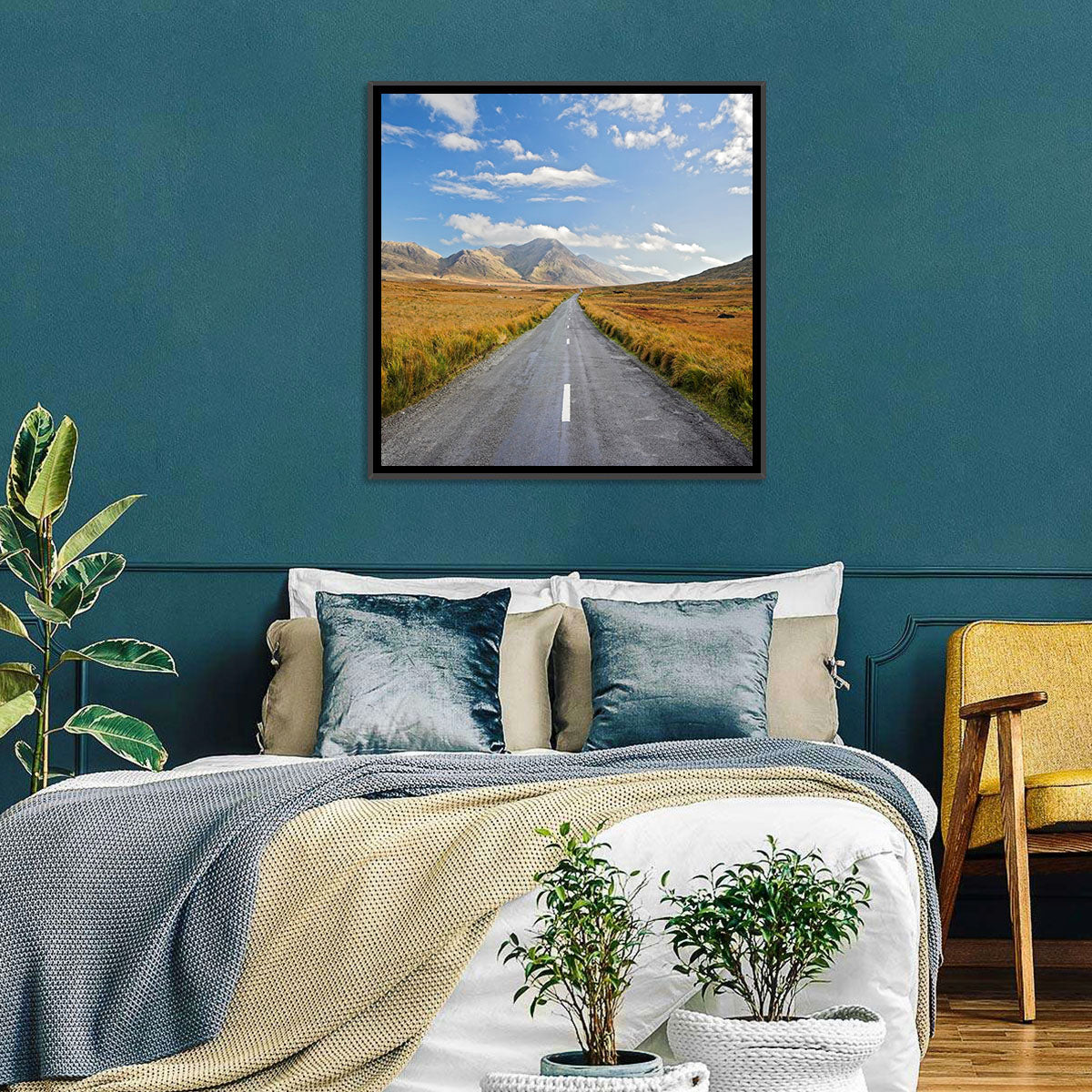 Autumn Mountain Road Wall Art in a room, landscape