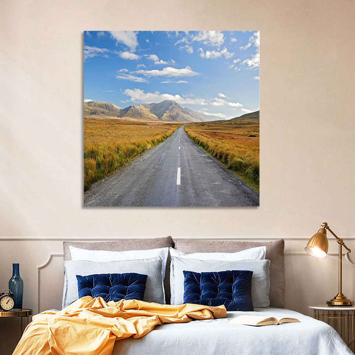 Autumn Mountain Road Wall Art in a room, landscape