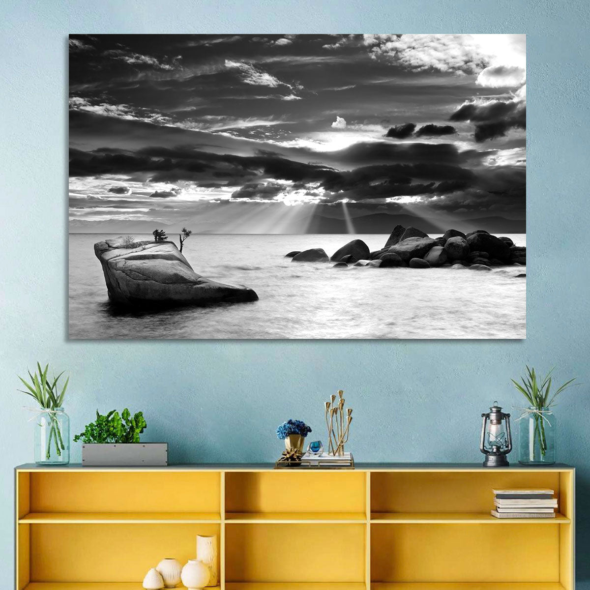 Bonsai Rock with Sunbeams Wall Art