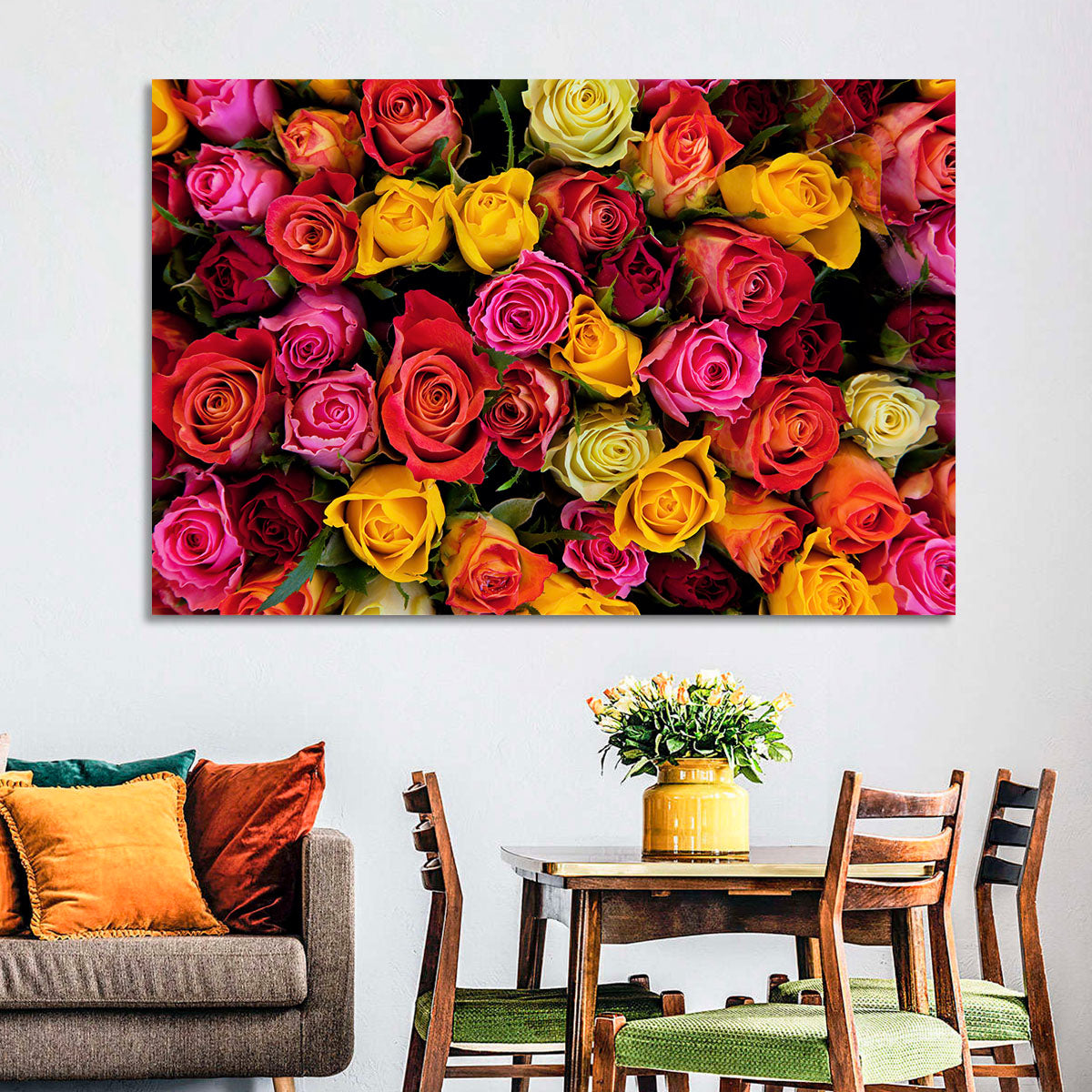 Multicolored Roses Close-up Wall Art in a room, landscape