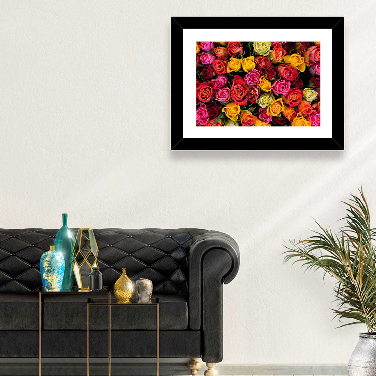 Multicolored Roses Close-up Wall Art in a room, landscape