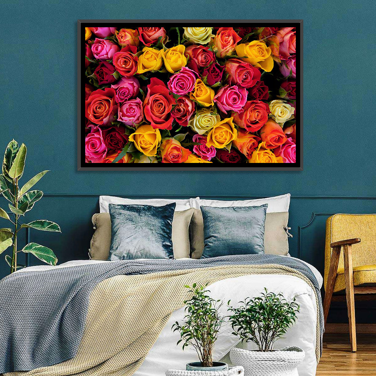 Multicolored Roses Close-up Wall Art in a room, landscape