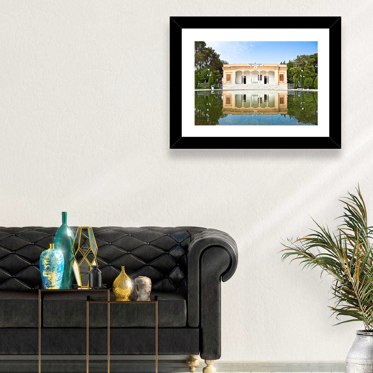 Yazd Fire Temple Reflection Wall Art in a room, landscape