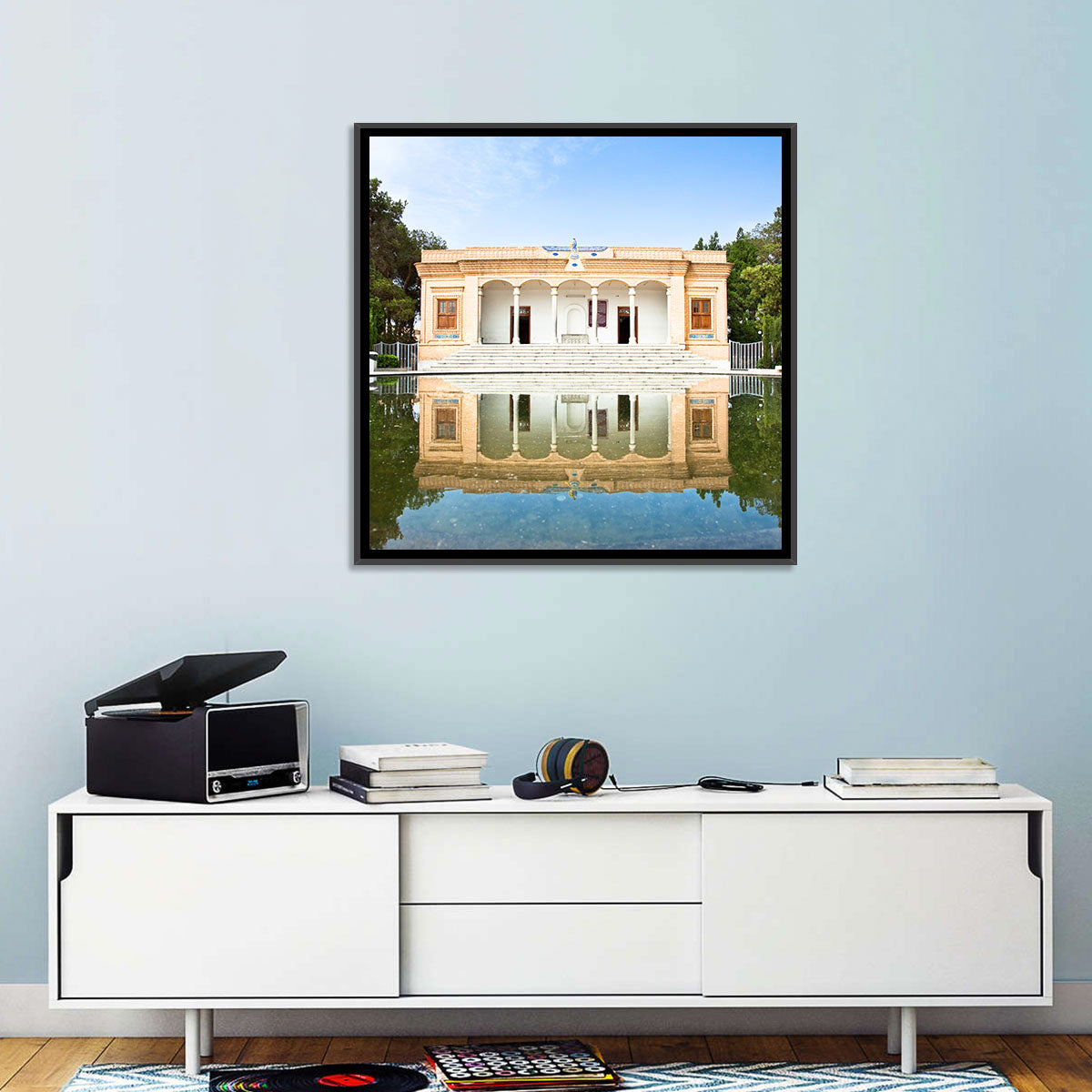 Yazd Fire Temple Reflection Wall Art in a room, landscape