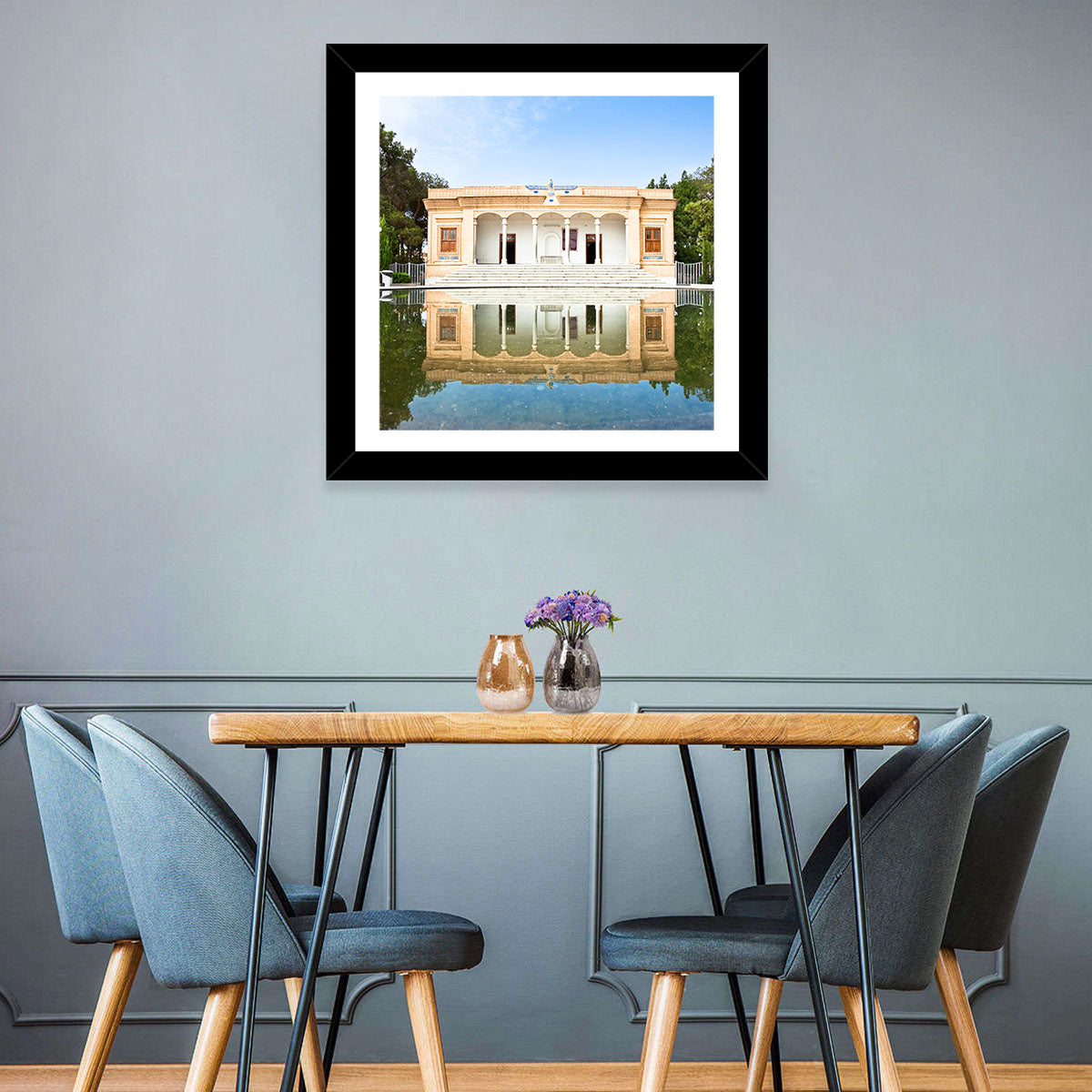 Yazd Fire Temple Reflection Wall Art in a room, landscape