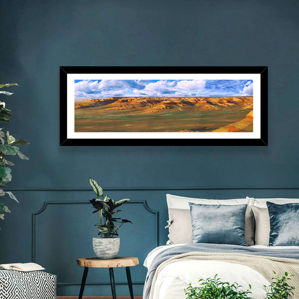 Ustyurt Plateau Cliffs Wall Art in a room, panoramic
