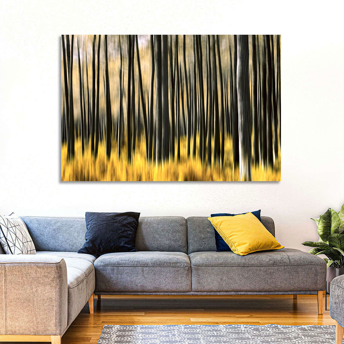 Golden Abstract Forest Wall Art