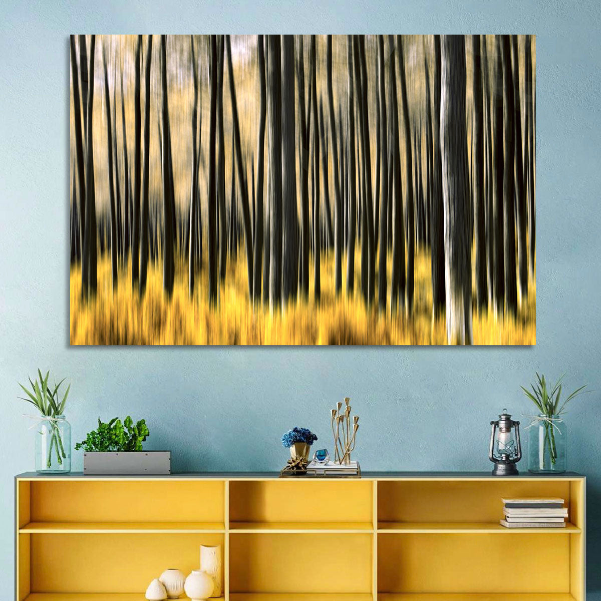Golden Abstract Forest Wall Art