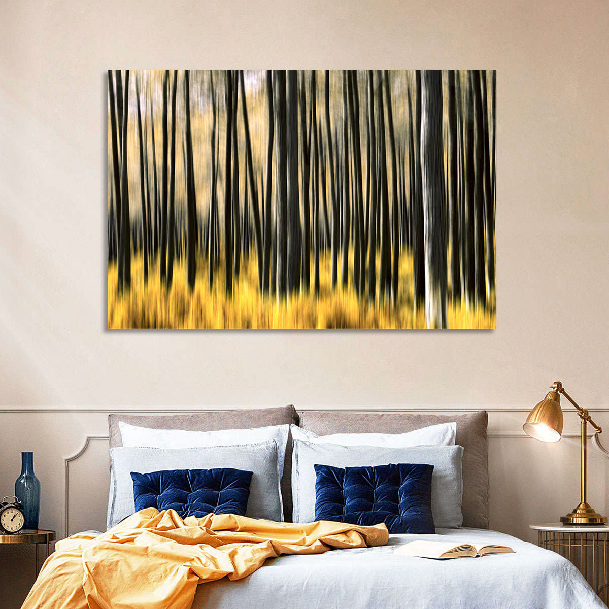 Golden Abstract Forest Wall Art