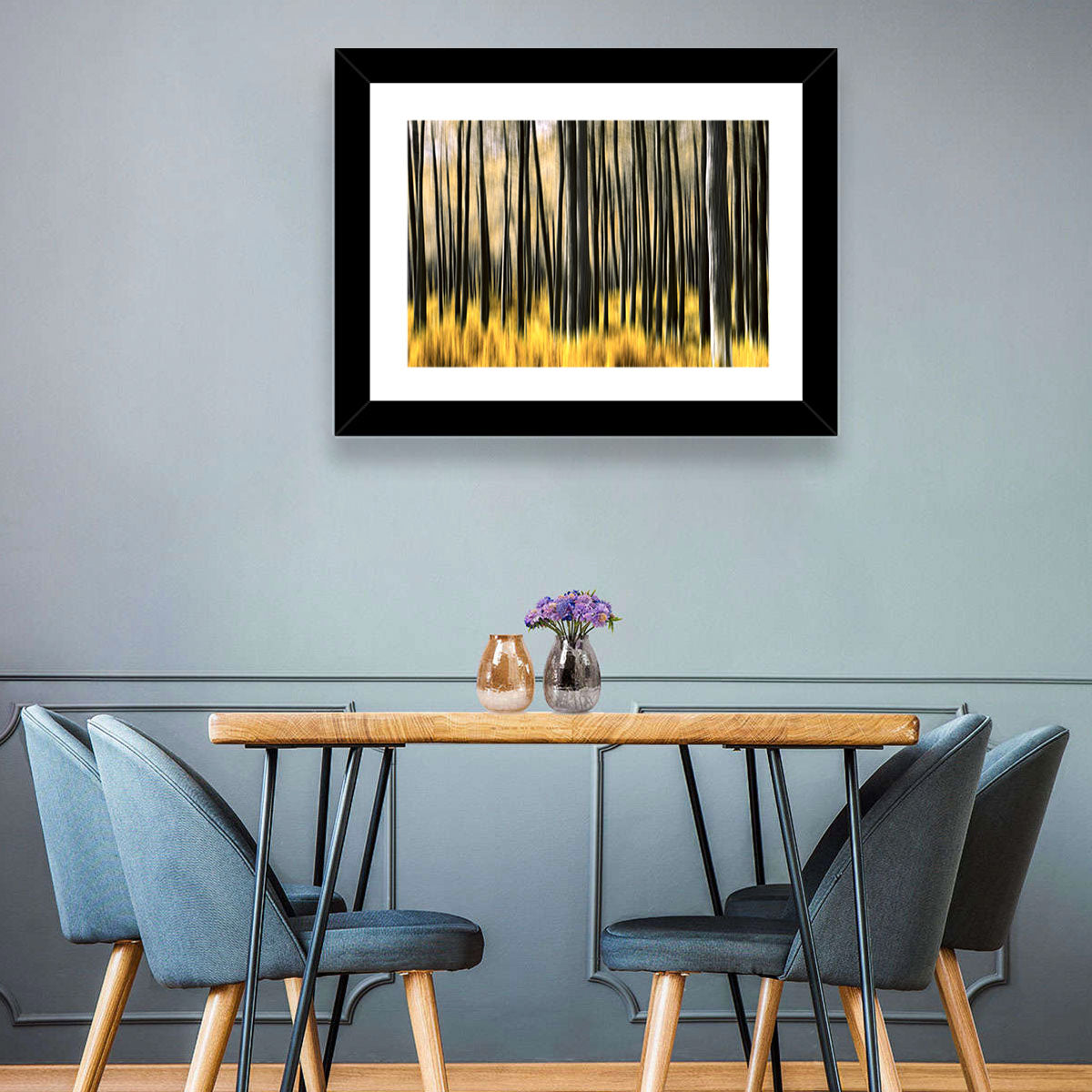 Golden Abstract Forest Wall Art