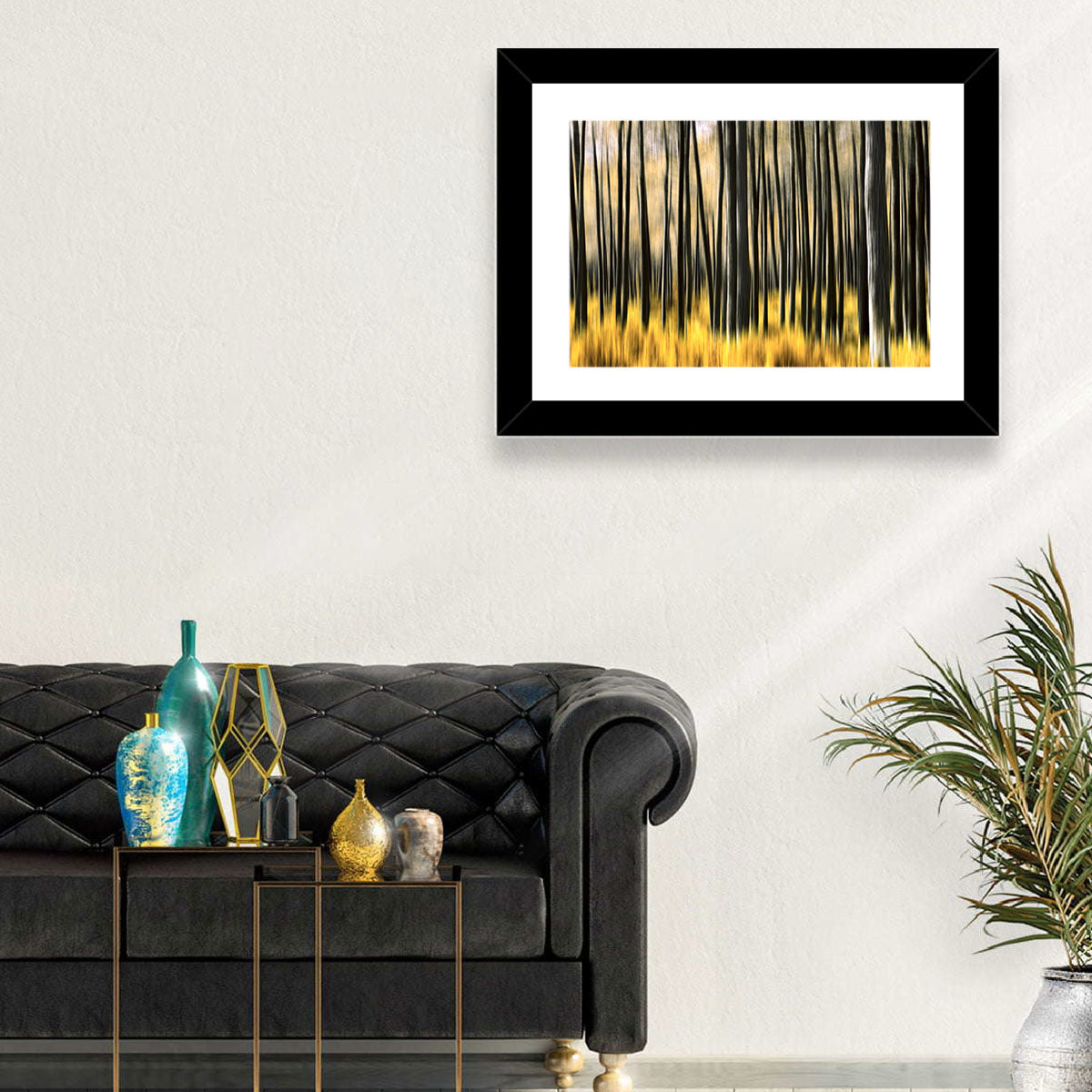 Golden Abstract Forest Wall Art