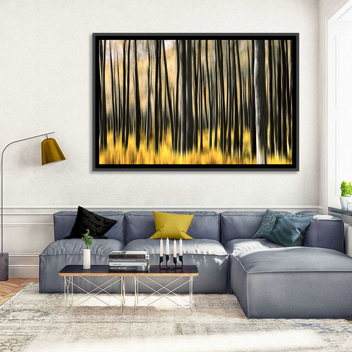 Golden Abstract Forest Wall Art