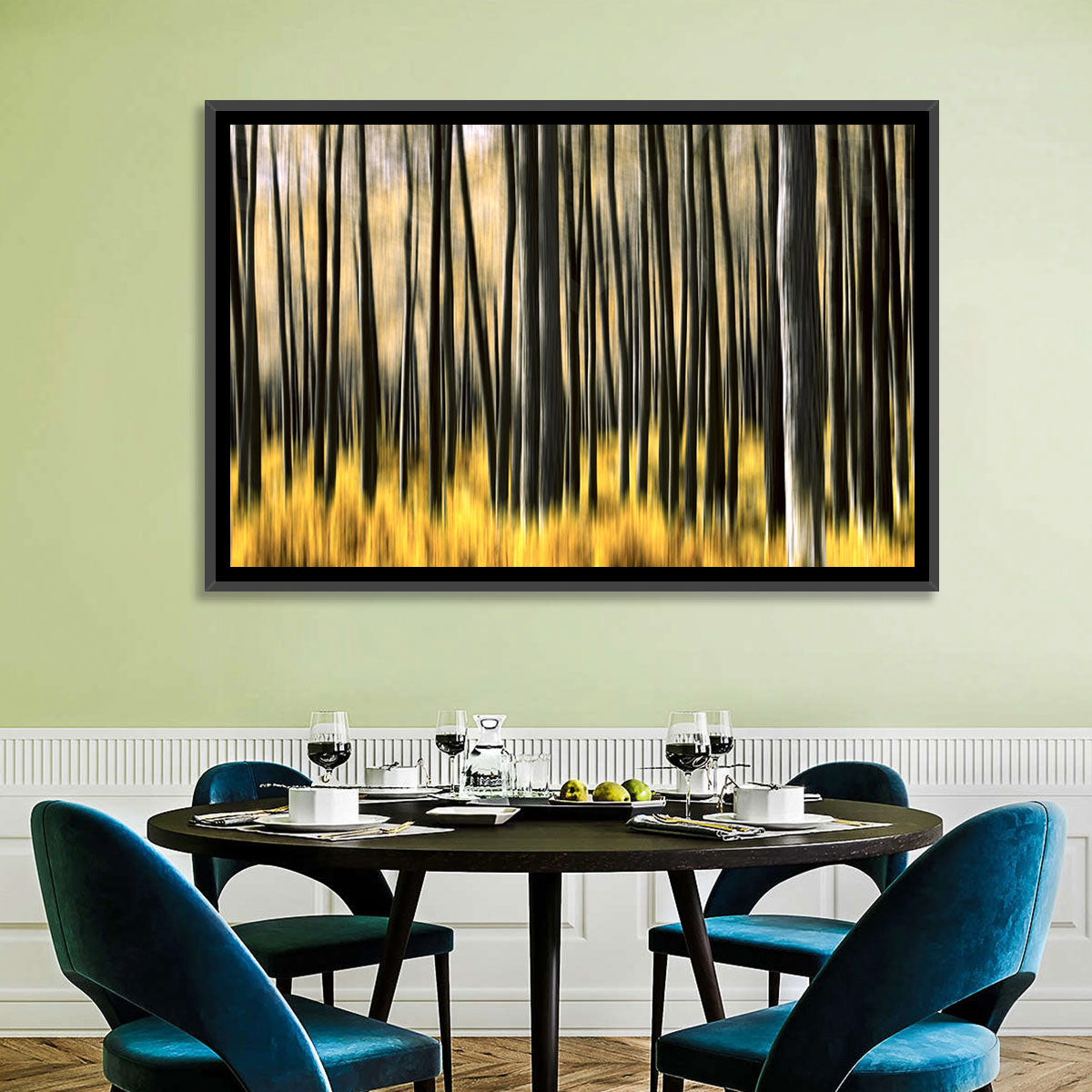 Golden Abstract Forest Wall Art